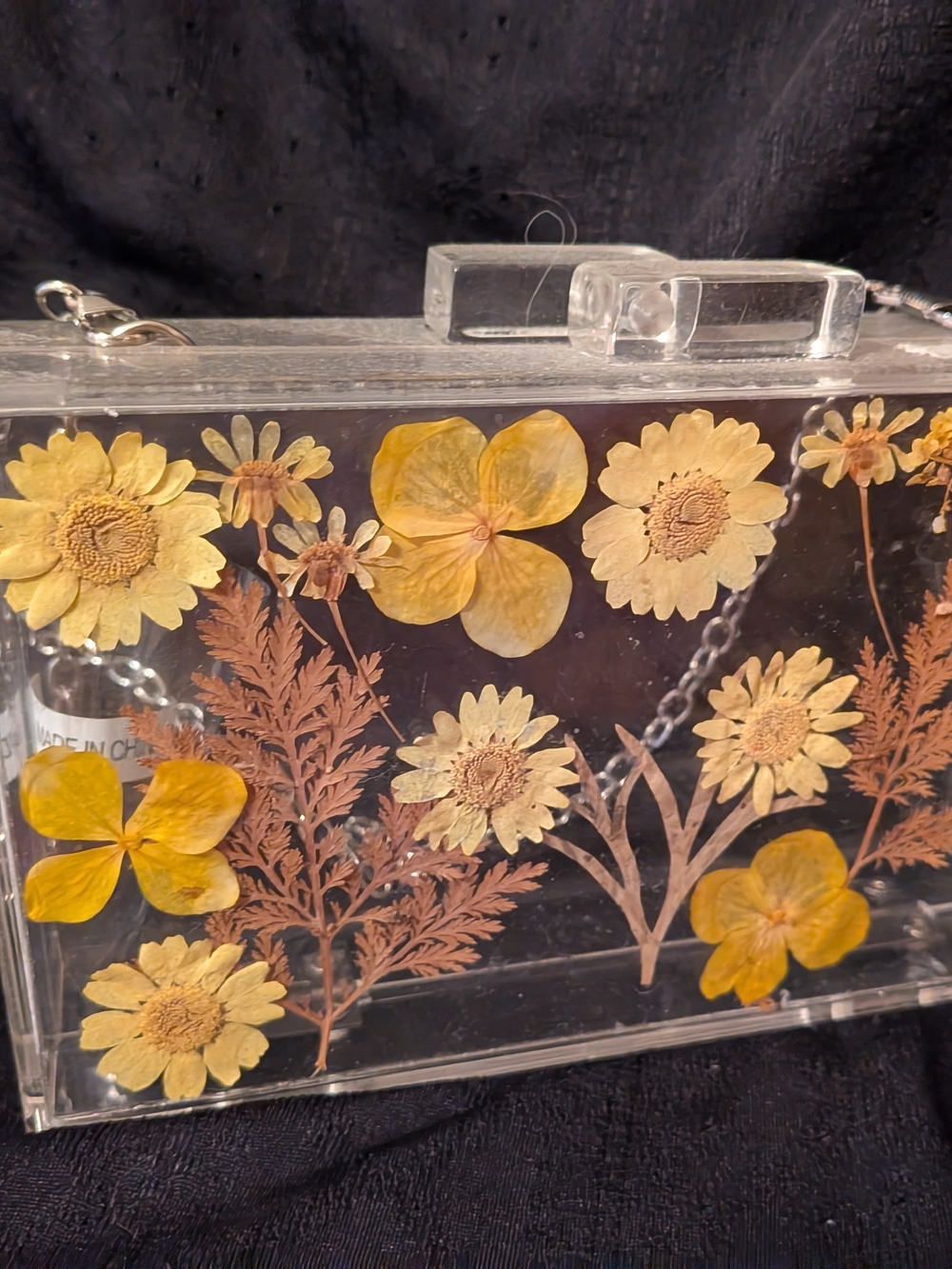 Source Unknown Clear Acrylic Floral Pressed-Dried Flower Clutch with Chain - Picture 3 of 3